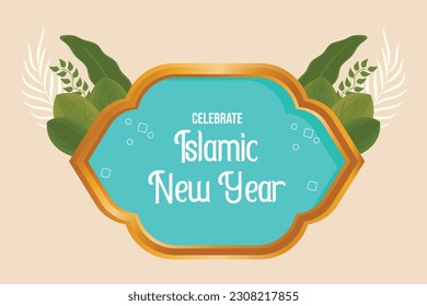 Feliz Año Nuevo Islámico. Ilustración vectorial plana de color.