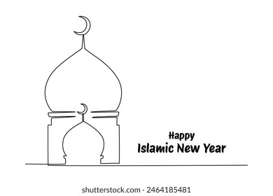Feliz año nuevo islámico concepto. Ilustración gráfica de Vector de diseño de línea única.
