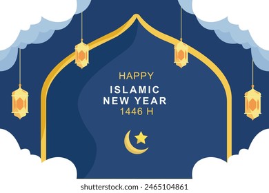  Happy Islamic new Year concept. Colored flat vector illustration isolated.