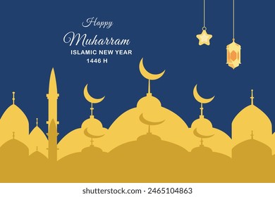  Happy Islamic new Year concept. Colored flat vector illustration isolated.