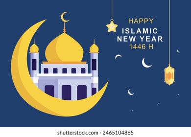  Happy Islamic new Year concept. Colored flat vector illustration isolated.