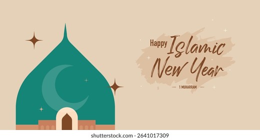 Happy Islamic New Year greeting card design with modern art style concept