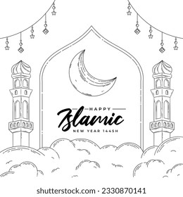 Happy islamic new year hand drawn illustration