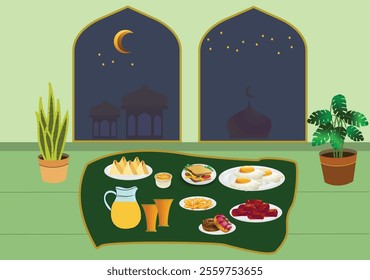 Happy islamic ramadan kareem celebration design set flat design Vector illustration