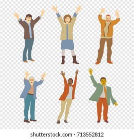 Happy isolated people on transparent background. Color vector illustration. EPS8