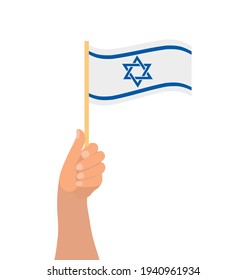 Happy Israel Independence Day, hand hold israel flag icon. Vector illustration