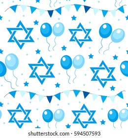 Alles Gute zum Israel Independence Day - nahtloses Muster mit Flaggen und Bränden. Jüdischer Feiertag, unendlicher Hintergrund, Textur. Jüdischer Hintergrund. Vektorgrafik