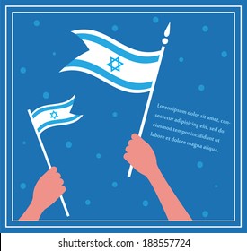 Feliz día de la independencia israelí. mano sosteniendo una bandera. 