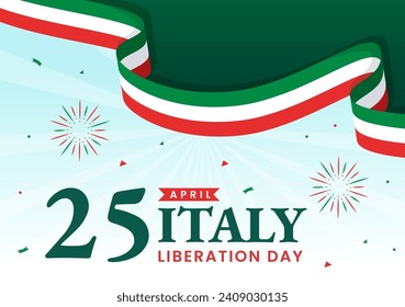 Happy Italy Liberation Day Vector Illustration on April 25 with Waving Flag Italian and Ribbon in Holiday Holiday Flat Cartoon Background