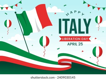 Happy Italy Liberation Day Vektor Illustration am 25. April mit Waving Flag Italienisch und Ribbon im Holiday Holiday Flat Cartoon Hintergrund