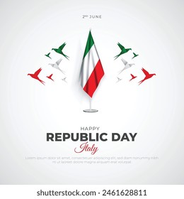 Happy Italy republic Day Post and Greeting Card. Republic Day of Italy Celebration with Italy Flag and Text Vector Illustration