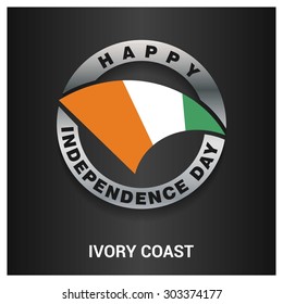 Happy Ivory coast independence day Flag metal badge - National Day silver border - Vector illustration
