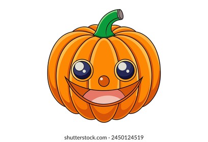 Happy jack-o-lantern vector character. Cartoon carved pumpkin with a wide smile. Concept of fun Halloween, children s party, festive mascot, welcoming holiday figure. Isolated on white background