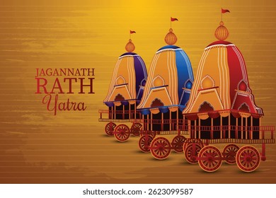 Happy jagannath rath yatra celebration background with vector illustration of lord  jagannath balabhadra and subhadra 