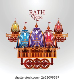 Happy jagannath rath yatra celebration background with vector illustration of lord  jagannath balabhadra and subhadra 