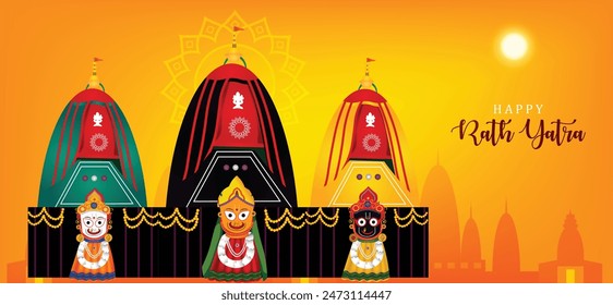 happy Jagannathan Rath yatra festival of India celebration vector poster