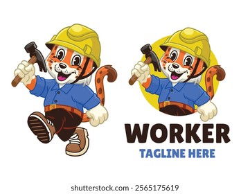 Happy Jaguar Construction Worker Mascot Design