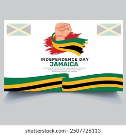 Feliz Anuncio del Día de la Independencia de Jamaica y Vector de diseño de banderas de mano.