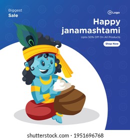 Happy Janamashtami Sale Banner Design. Vector Graphic Illustration.