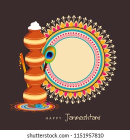 Happy Janmashtami 2018. Indian festival Dahi handi on Janmashtami, celebrating birth of Krishna. Abstract background,
Template for creative flyer, banner, greeting cards Vector illustration