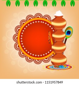 Happy Janmashtami 2018. Indian festival Dahi handi on Janmashtami, celebrating birth of Krishna. Abstract background,
Template for creative flyer, banner, greeting cards Vector illustration