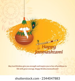 Happy janmashtami bansuri and dahi handi treditional festival background design
