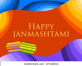 Happy Janmashtami. Birth of Krishna. Poster with congratulations, bright background. Vector illustration