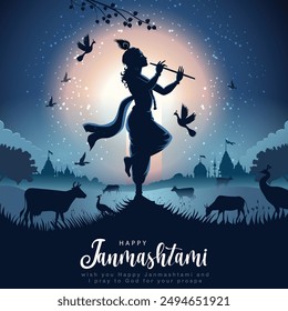 Happy Janmashtami  With blue Background Silhouette abstract Vector Illustration design 