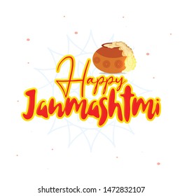 Happy Janmashtami calligraphy with dahi handi.