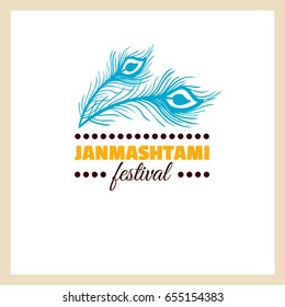 Happy Janmashtami. Color badge with congratulations on white background. Can be used for labels or banners or posters or prints for t shirts for indian holiday. Vector illustration.
