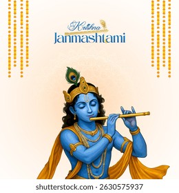 Feliz Janmashtami Com o design colorido abstrato de Ilustração de Vetor de Fundo. ilustração para Krishna Janmashtami. Feliz Janmashtami realista Lord Krishna vetor.