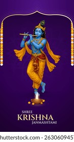 Feliz Janmashtami Com o design colorido abstrato de Ilustração de Vetor de Fundo. ilustração para Krishna Janmashtami. Feliz Janmashtami realista Lord Krishna vetor.