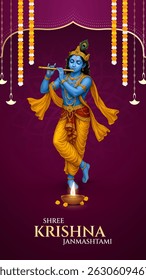 Happy Janmashtami  With colorfull abstract Background Vector Illustration design. illustration for Krishna Janmashtami. Happy Janmashtami realistic  Lord Krishna vector.