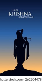 Happy Janmashtami  With colorfull sky Background Silhouette abstract Vector Illustration design. illustration for Krishna Janmashtami Happy Janmashtami lord Krishna Playing Flute.