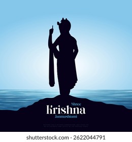 Happy Janmashtami  With colorfull sky Background Silhouette abstract Vector Illustration design. illustration for Krishna Janmashtami Happy Janmashtami lord Krishna Playing Flute.