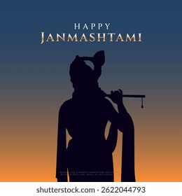 Happy Janmashtami  With colorfull sky Background Silhouette abstract Vector Illustration design. illustration for Krishna Janmashtami Happy Janmashtami lord Krishna Playing Flute.