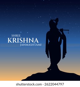 Happy Janmashtami  With colorfull sky Background Silhouette abstract Vector Illustration design. illustration for Krishna Janmashtami Happy Janmashtami lord Krishna Playing Flute.