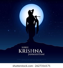 Happy Janmashtami  With colorfull sky Background Silhouette abstract Vector Illustration design. illustration for Krishna Janmashtami Happy Janmashtami lord Krishna Playing Flute.