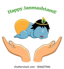Happy Janmashtami concept as birth of baby Lord Krishna as a gift to humanity