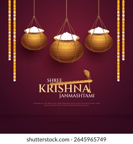 Happy Janmashtami  With Dahi Handi Background Illustration design. illustration for Krishna Janmashtami. Happy Janmashtami realistic  Lord Krishna vector.