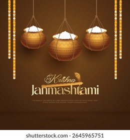 Happy Janmashtami  With Dahi Handi Background Illustration design. illustration for Krishna Janmashtami. Happy Janmashtami realistic  Lord Krishna vector.