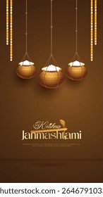 Happy Janmashtami  With Dahi Handi Background Illustration design. illustration for Krishna Janmashtami. Happy Janmashtami realistic  Lord Krishna vector.