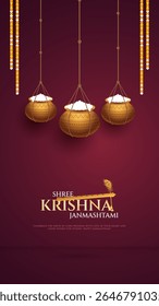 Happy Janmashtami  With Dahi Handi Background Illustration design. illustration for Krishna Janmashtami. Happy Janmashtami realistic  Lord Krishna vector.