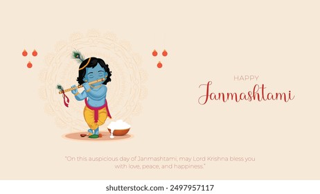 Happy Janmashtami and dahi handi Hindu festival of happy shree lord krishna god born janmashtami. abstract vector illustration design. background.