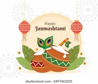 glücklich janmashtami mit dahi handi mataki lord krishna in janmashtami festival von indien