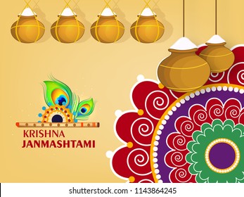 Happy Janmashtami design background, Vector Illustration.