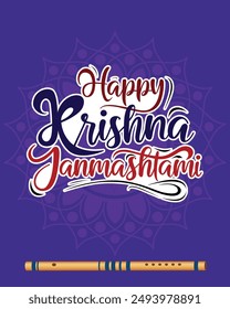 Feliz Ilustración vectorial de diseño Janmashtami. festival religioso, tipografía