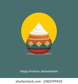 Happy Janmashtami Dhai handi happy krishna janmashtami Janmashtami festival background of India with hindi text meaning 'shree krishna janmashtami'