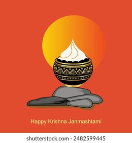 Happy Janmashtami Dhai handi happy krishna janmashtami Janmashtami festival background of India with hindi text meaning 'shree krishna janmashtami'