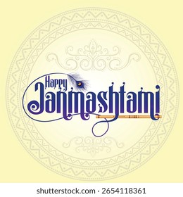 Happy Janmashtami english Typography calligraph lettering and mnemonic design. shree Krishna janmashtami birthday. 